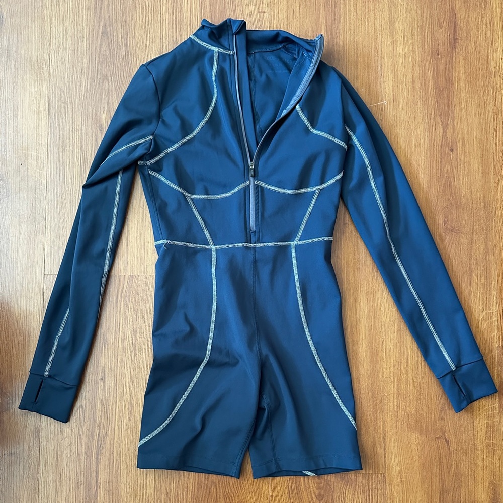 ASOS Navy Sculpt Contrast Stitching Zip Top Active Playsuit
